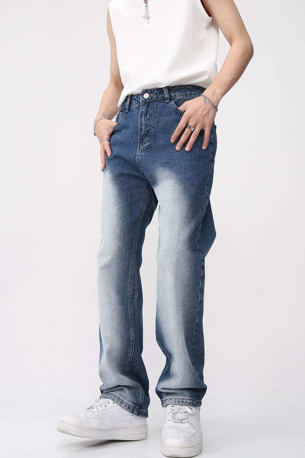 Men's Washed Straight Leg Jeans - Trendsi - Flyclothing LLC