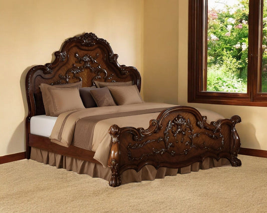 Brown Scrolling Wood California King Bed Frame - Homeroots