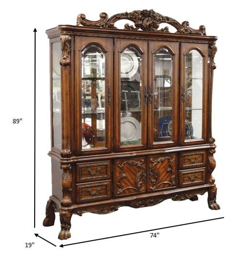 19" X 74" X 89" Cherry Oak Wood Poly Resin Glass Hutch Buffet - Homeroots - Flyclothing LLC
