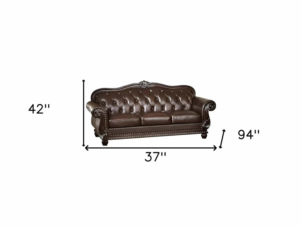 37" Espresso Top Grain Leather Sofa - Homeroots - Flyclothing LLC