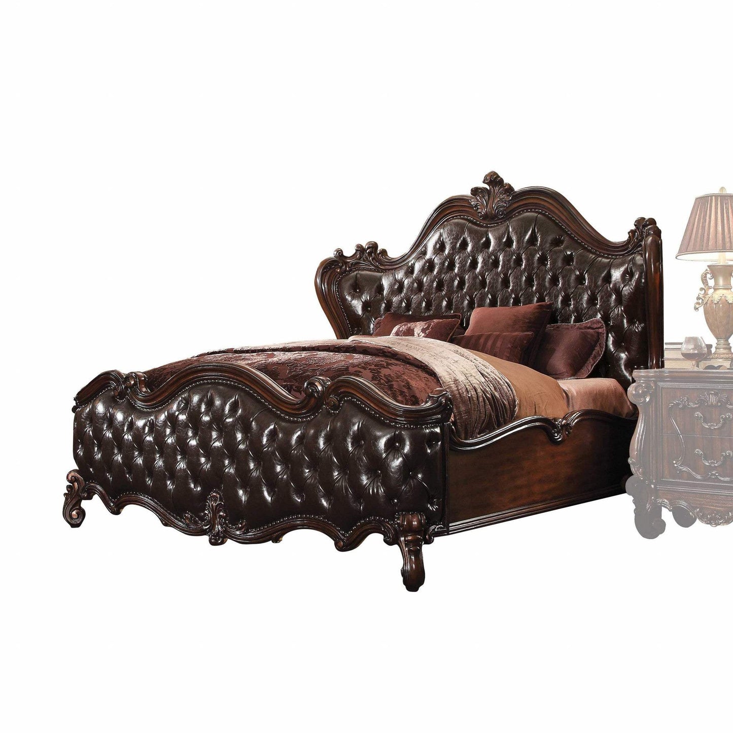 King Tufted Dark Brown Upholstered Faux Leather Bed With Nailhead Trim - Homeroots - Flyclothing LLC