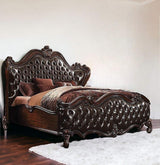 Solid Wood Queen Tufted Dark Brown Upholstered Faux Leather Bed With Nailhead Trim - Homeroots - Flyclothing LLC
