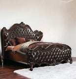 Solid Wood Queen Tufted Dark Brown Upholstered Faux Leather Bed With Nailhead Trim - Homeroots