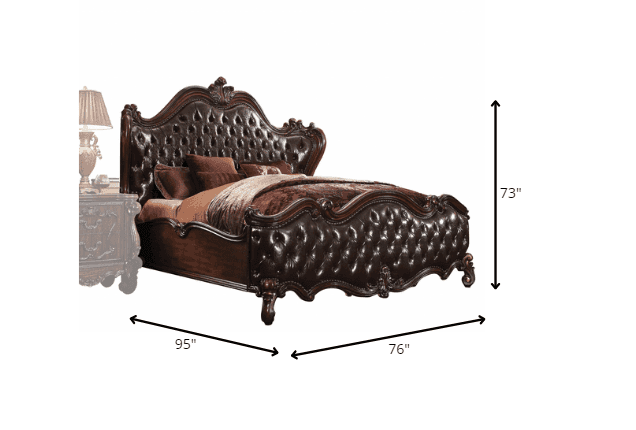Solid Wood Queen Tufted Dark Brown Upholstered Faux Leather Bed With Nailhead Trim - Homeroots - Flyclothing LLC