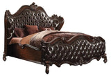 Solid Wood Queen Tufted Dark Brown Upholstered Faux Leather Bed With Nailhead Trim - Homeroots