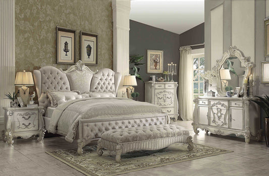 91" X 96" X 75" Ivory Velvet Bone White Upholstery Poly Resin Eastern King Bed