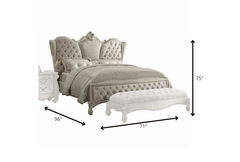 91" X 96" X 75" Ivory Velvet Bone White Upholstery Poly Resin Eastern King Bed