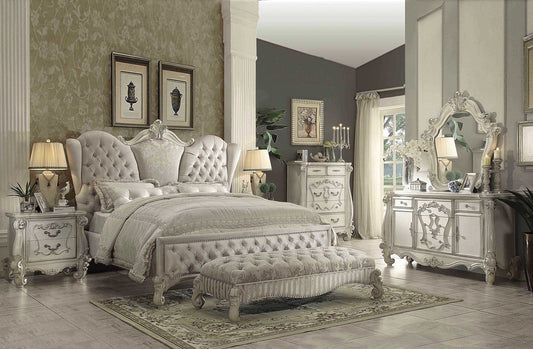 Ivory Solid Wood Queen Tufted Upholstered Velvet Bed Frame with Nailhead Trim - Homeroots