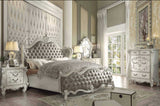 King Tufted Ivory And Gray Upholstered Faux Leather Bed With Nailhead Trim - Homeroots - Flyclothing LLC