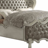 King Tufted Ivory And Gray Upholstered Faux Leather Bed With Nailhead Trim - Homeroots