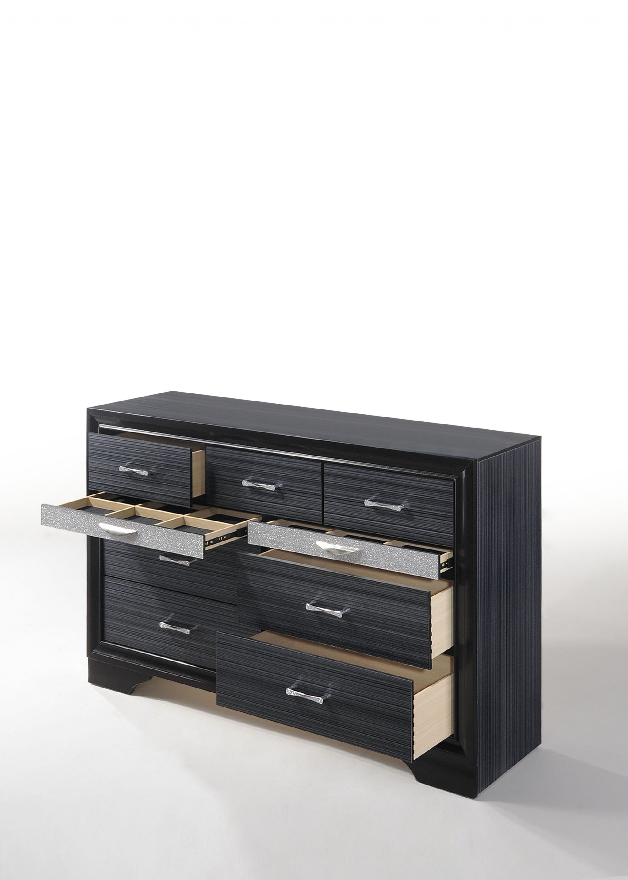 63" Black Manufactured Wood Nine Drawer Gentlemans Chest - Homeroots - Flyclothing LLC