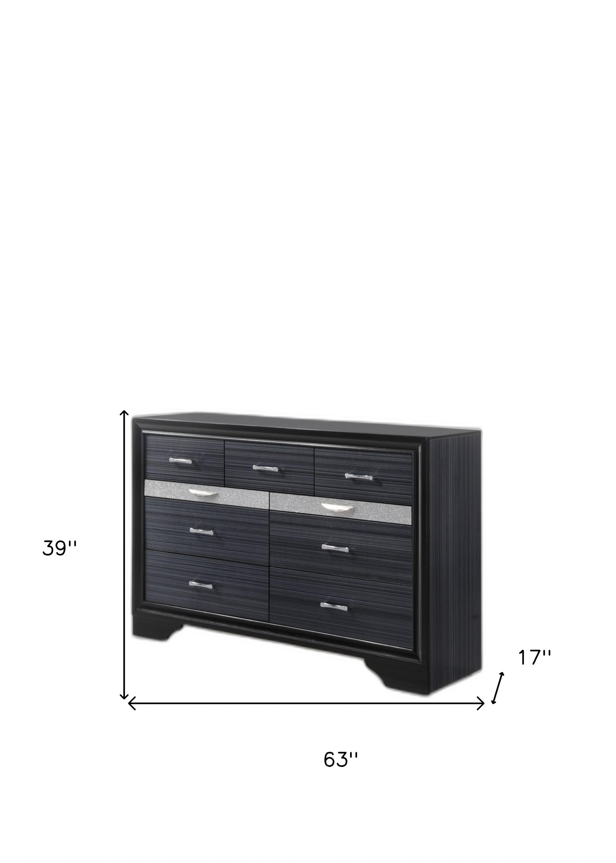 63" Black Manufactured Wood Nine Drawer Gentlemans Chest - Homeroots - Flyclothing LLC