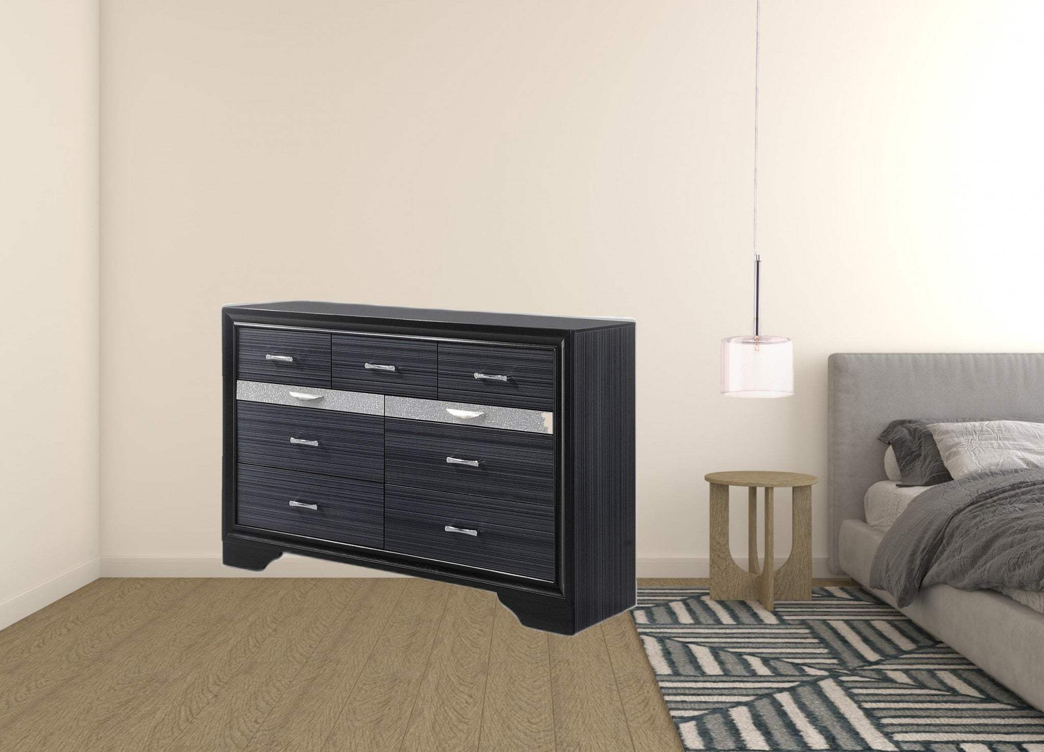 63" Black Manufactured Wood Nine Drawer Gentlemans Chest - Homeroots - Flyclothing LLC