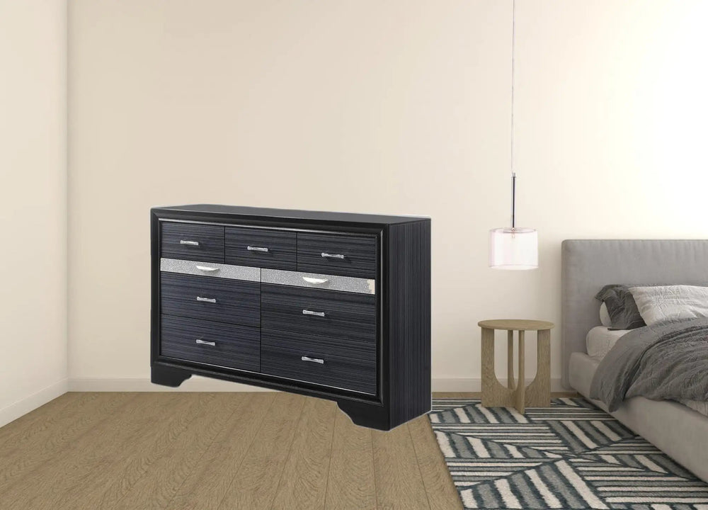 63" Black Manufactured Wood Nine Drawer Gentlemans Chest - Homeroots