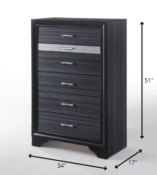 34" Black Solid Wood Six Drawer Chest - Homeroots - Flyclothing LLC