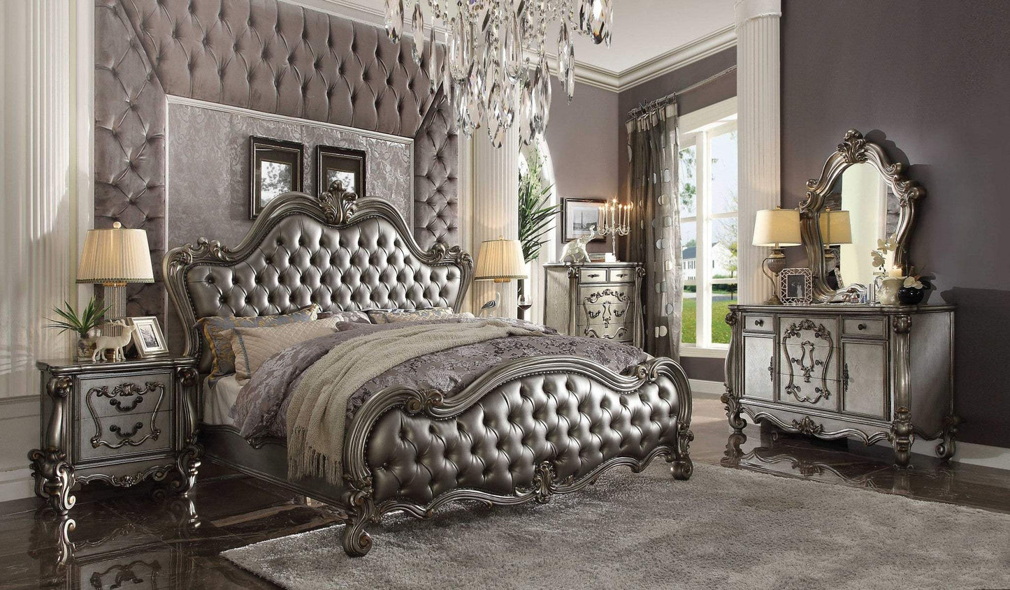 73" X 99" X 72" Silver Pu Antique Platinum Upholstery Poly Resin Queen Bed - Homeroots - Flyclothing LLC
