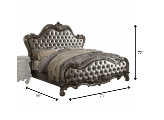 73" X 99" X 72" Silver Pu Antique Platinum Upholstery Poly Resin Queen Bed - Homeroots - Flyclothing LLC