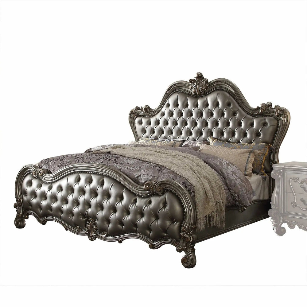 73" X 99" X 72" Silver Pu Antique Platinum Upholstery Poly Resin Queen Bed - Homeroots - Flyclothing LLC