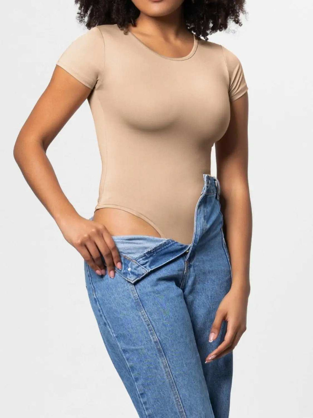 Full Size Round Neck Short Sleeve Bodysuit - Trendsi - Flyclothing LLC