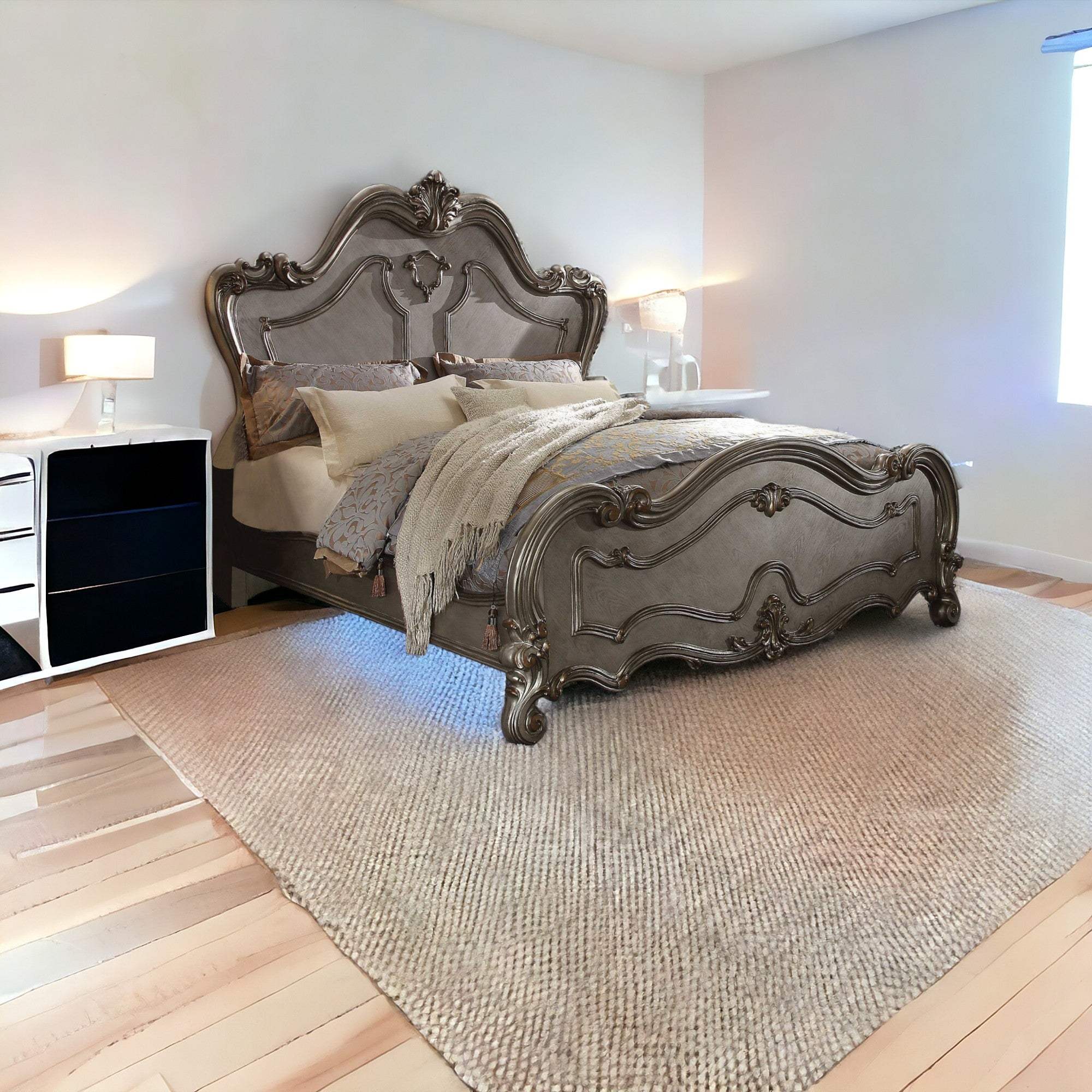 Queen Gray Bed - Homeroots - Flyclothing LLC