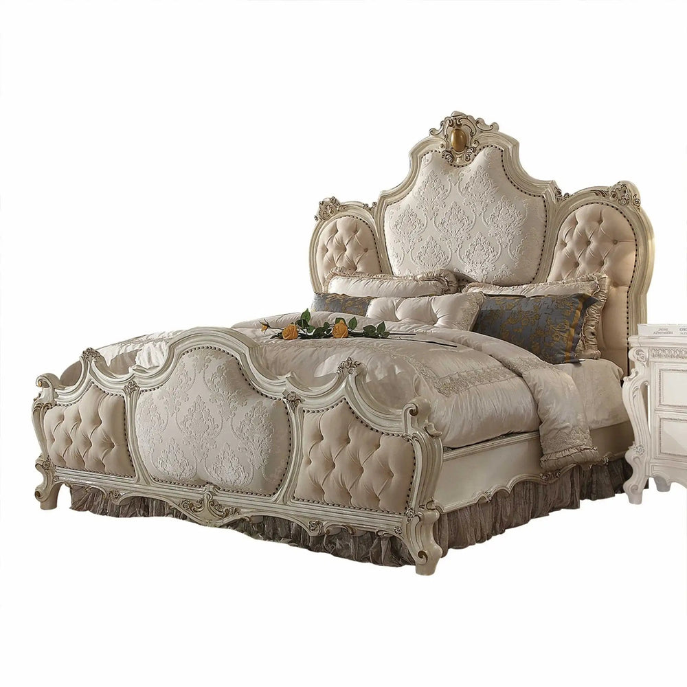 89" X 89" X 78" Fabric Antique Pearl Wood Poly Resin Upholstery Eastern King Bed - Homeroots