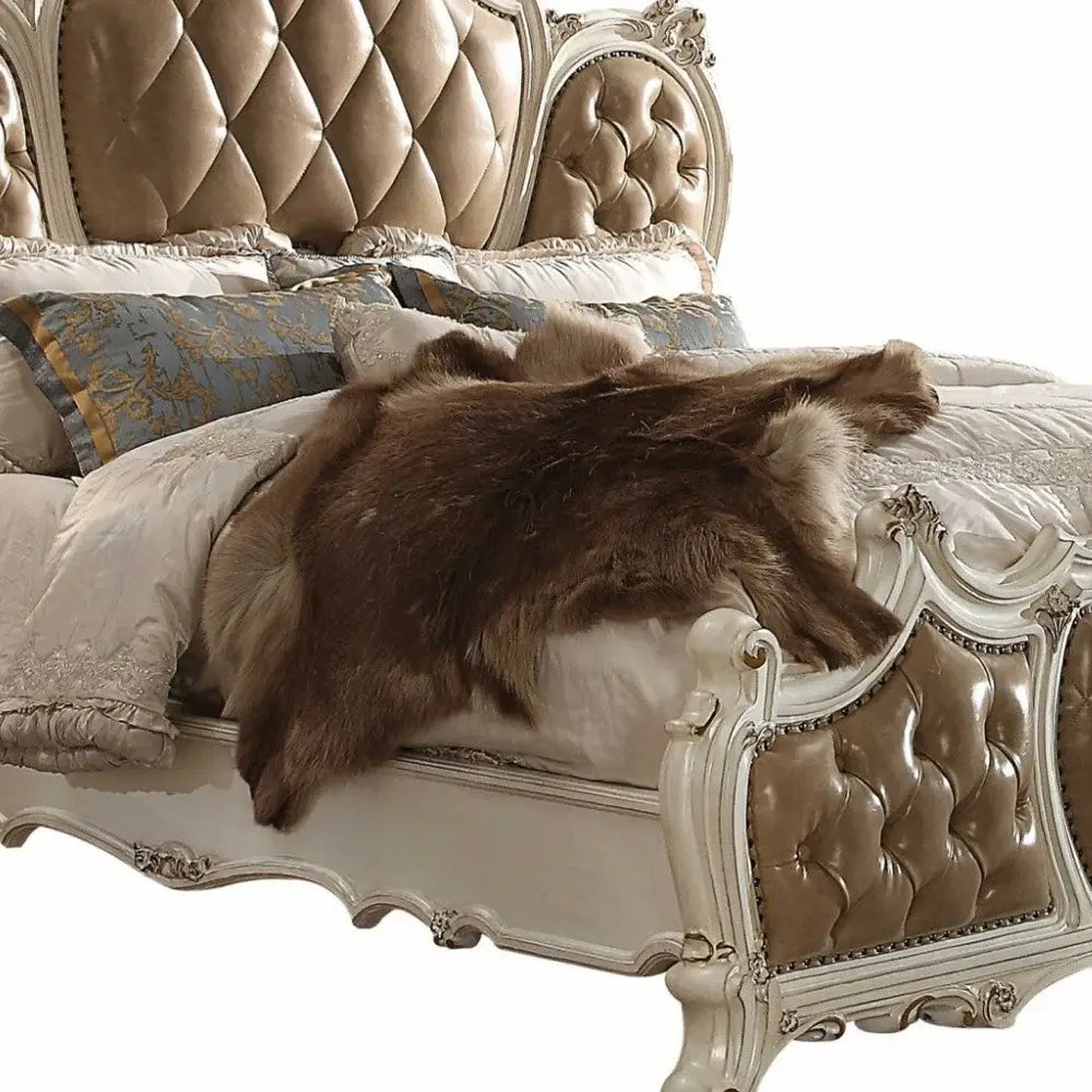 Pearl King Tufted Upholstered Faux Leather Bed Frame with Nailhead Trim - Homeroots - Flyclothing LLC