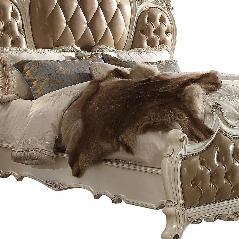 Pearl King Tufted Upholstered Faux Leather Bed Frame with Nailhead Trim - Homeroots - Flyclothing LLC