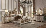 Queen Tufted Beige Upholstered Faux Leather Bed With Nailhead Trim - Homeroots - Flyclothing LLC
