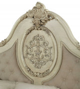 Antiqued White Solid Wood Tufted Upholstered Linen Bed Frame - Homeroots - Flyclothing LLC