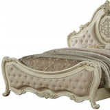 Antiqued White Solid Wood Tufted Upholstered Linen Bed Frame - Homeroots - Flyclothing LLC