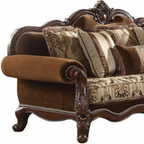 37" Oak Velvet Floral Sofa And Toss Pillows With Espresso Legs - Homeroots