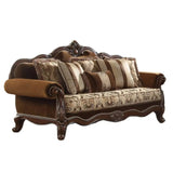 37" Oak Velvet Floral Sofa And Toss Pillows With Espresso Legs - Homeroots