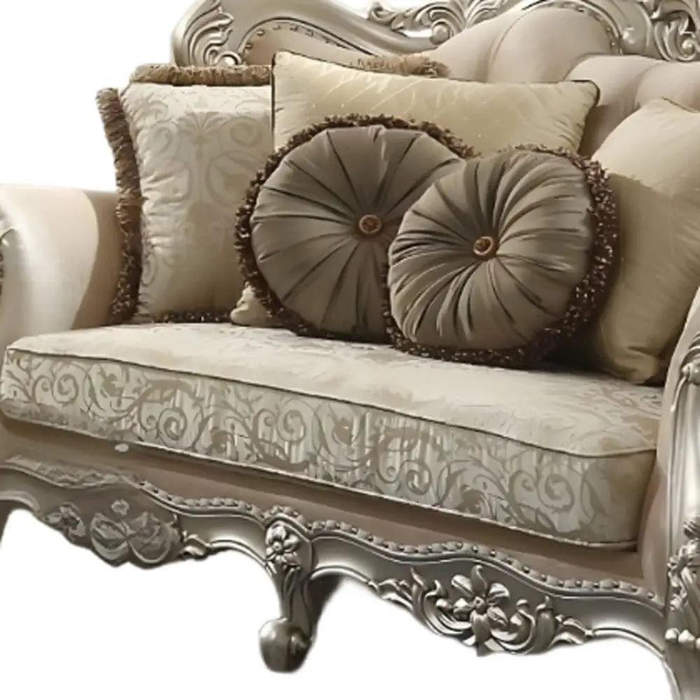 88" Champagne Velvet Curved Floral Sofa And Toss Pillows - Homeroots - Flyclothing LLC