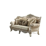 88" Champagne Velvet Curved Floral Sofa And Toss Pillows - Homeroots