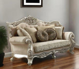 88" Champagne Velvet Curved Floral Sofa And Toss Pillows - Homeroots