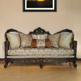 39" Beige Floral Sofa And Toss Pillows With Dark Brown Legs - Homeroots