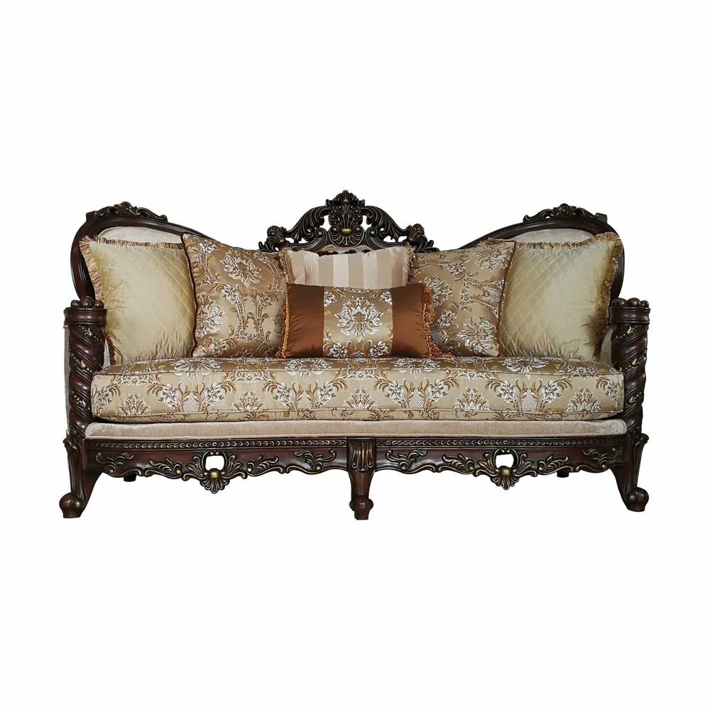 39" Beige Floral Sofa And Toss Pillows With Dark Brown Legs - Homeroots
