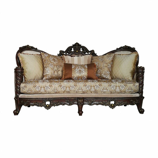 39" Beige Floral Sofa And Toss Pillows With Dark Brown Legs - Homeroots