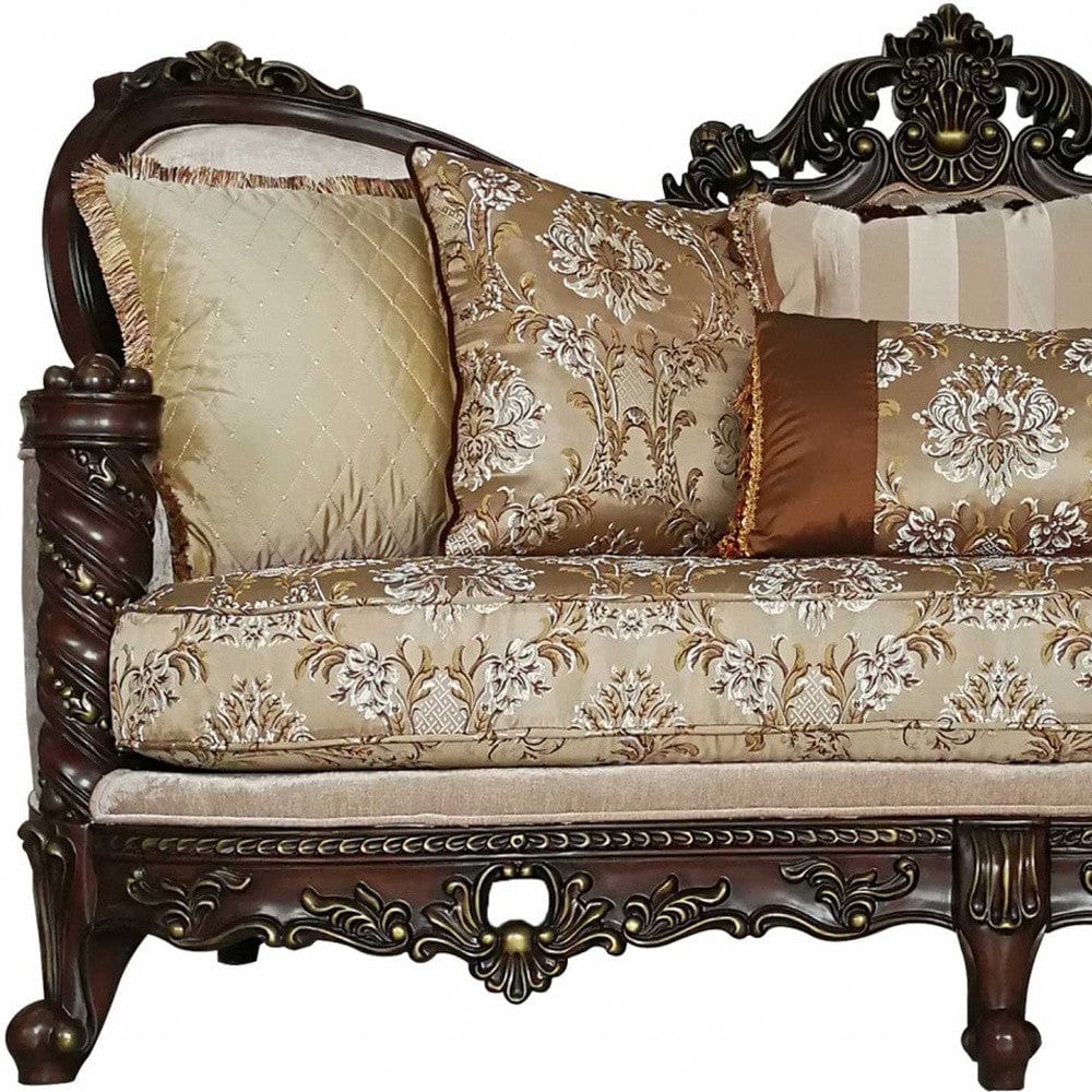 39" Beige Floral Sofa And Toss Pillows With Dark Brown Legs - Homeroots - Flyclothing LLC