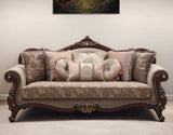 88" Beige Velvet Floral Sofa And Toss Pillows With Brown Legs - Homeroots