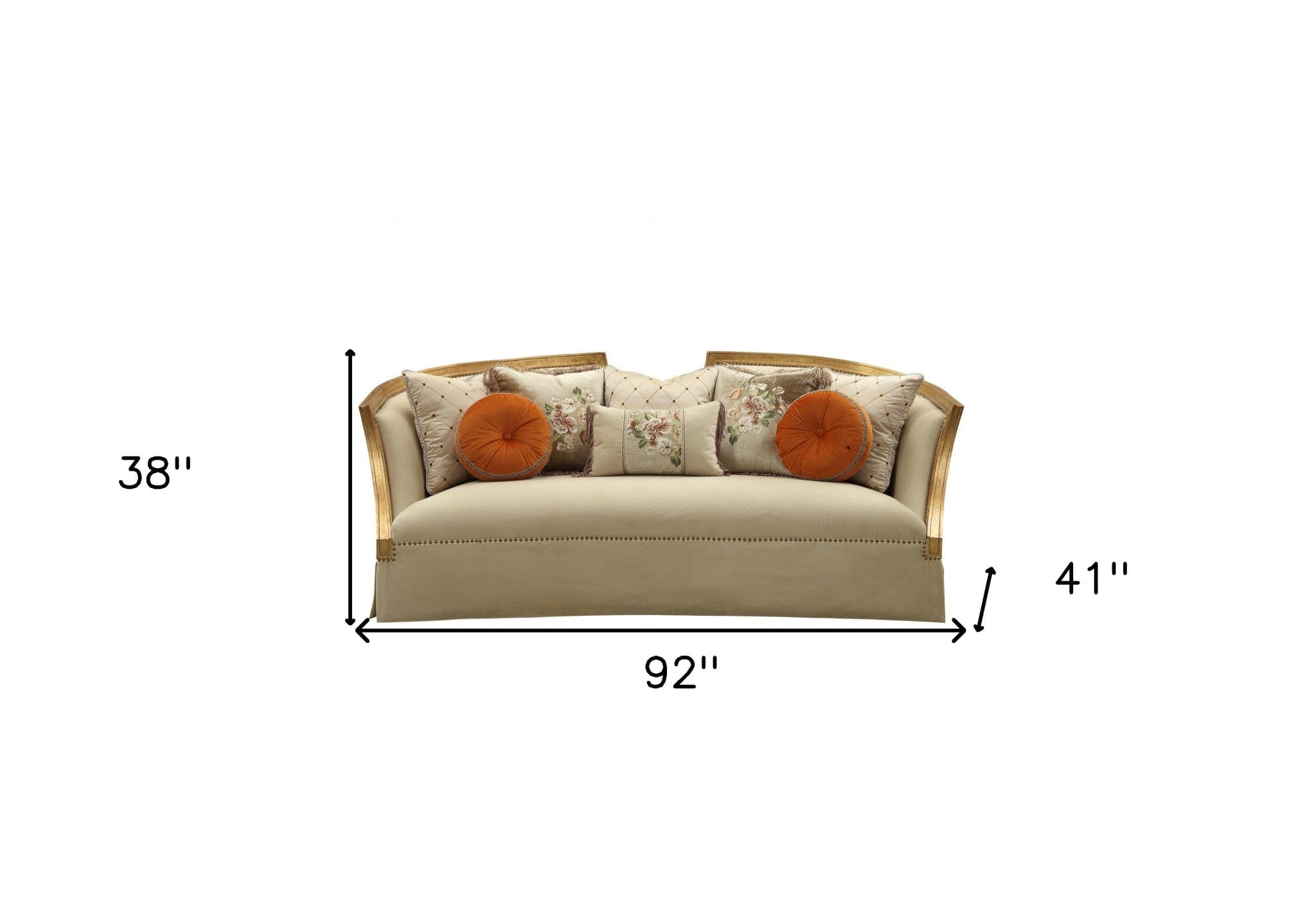 41" Beige Velvet Curved Sofa And Toss Pillows With Natural Legs - Homeroots