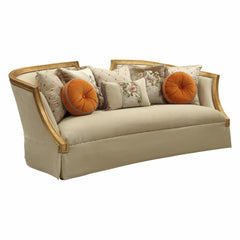 41" Beige Velvet Curved Sofa And Toss Pillows With Natural Legs - Homeroots