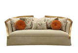 41" Beige Velvet Curved Sofa And Toss Pillows With Natural Legs - Homeroots