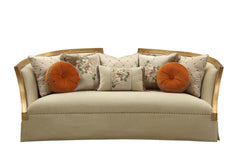 41" Beige Velvet Curved Sofa And Toss Pillows With Natural Legs - Homeroots