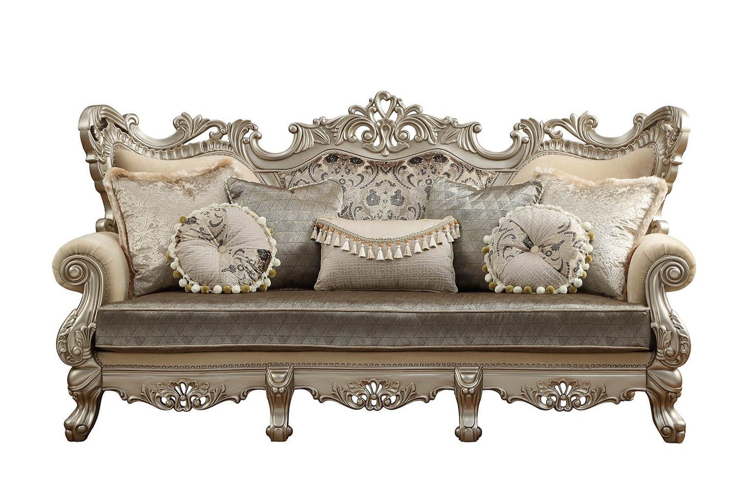 41" Champagne Cotton Blend Curved Floral Sofa And Toss Pillows - Homeroots - Flyclothing LLC
