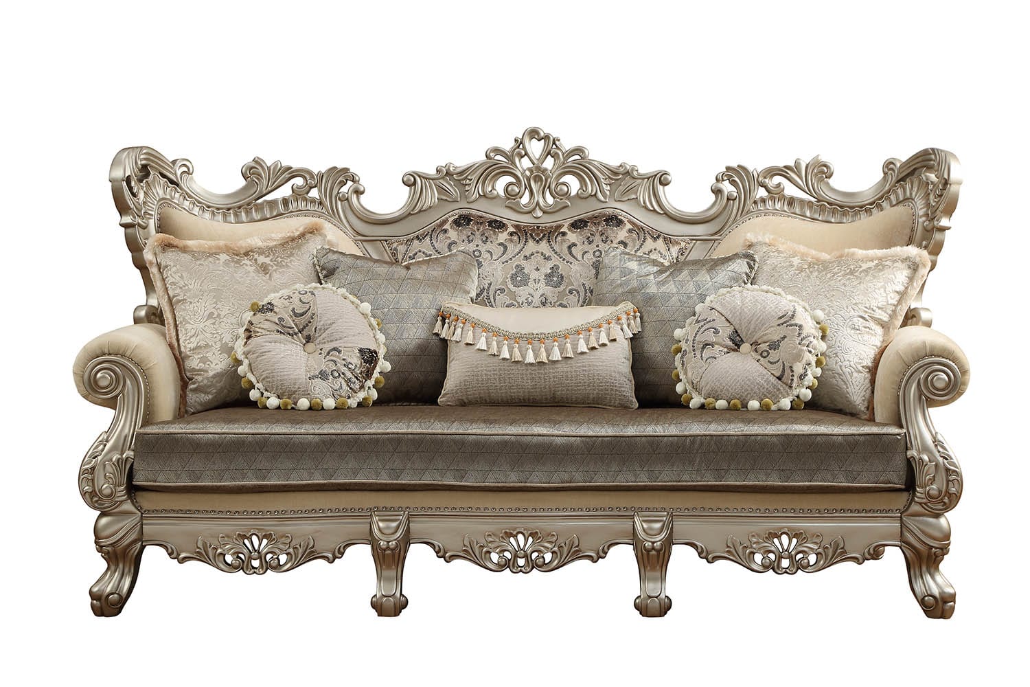 41" Champagne Cotton Blend Curved Floral Sofa And Toss Pillows - Homeroots - Flyclothing LLC
