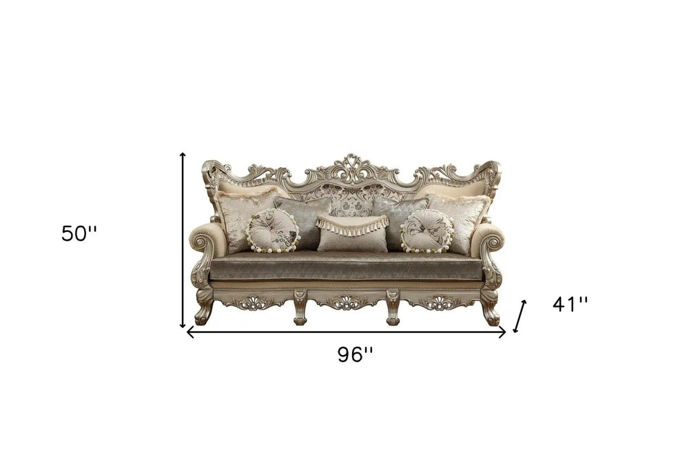 41" Champagne Cotton Blend Curved Floral Sofa And Toss Pillows - Homeroots - Flyclothing LLC