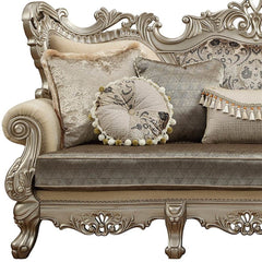 41" Champagne Cotton Blend Curved Floral Sofa And Toss Pillows