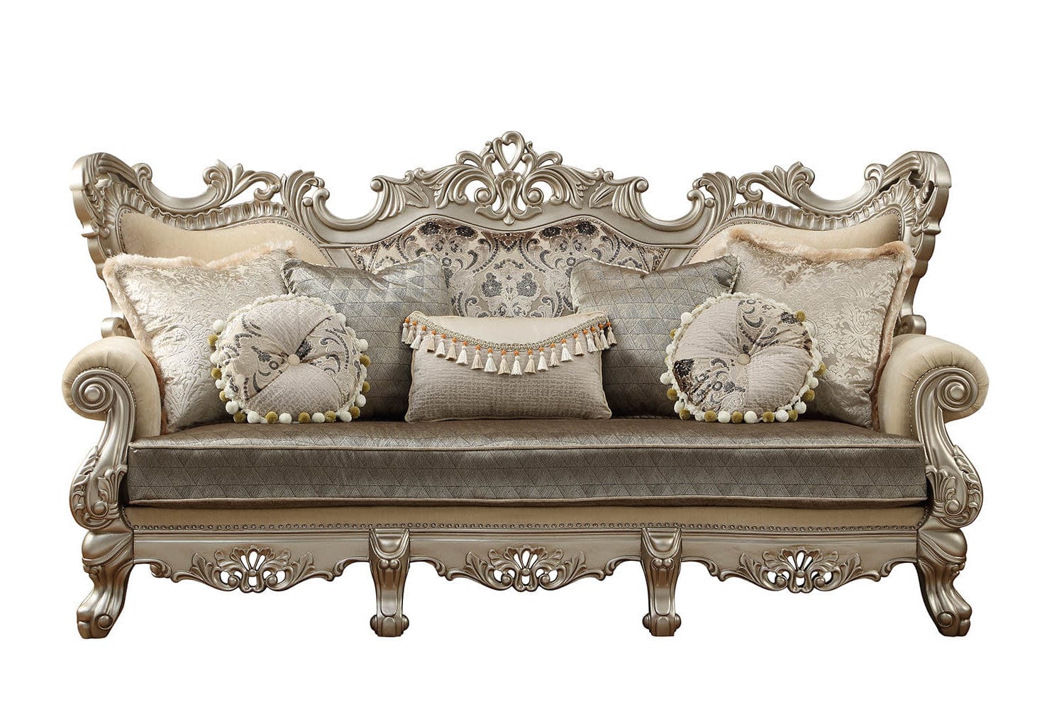 41" Champagne Cotton Blend Curved Floral Sofa And Toss Pillows - Homeroots - Flyclothing LLC