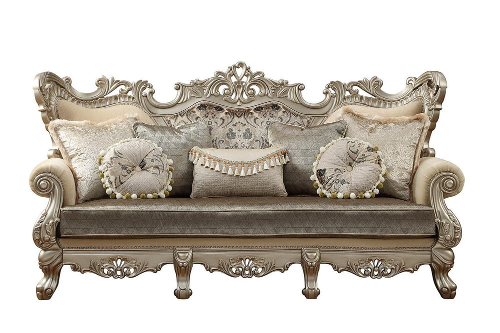 41" Champagne Cotton Blend Curved Floral Sofa And Toss Pillows - Homeroots - Flyclothing LLC